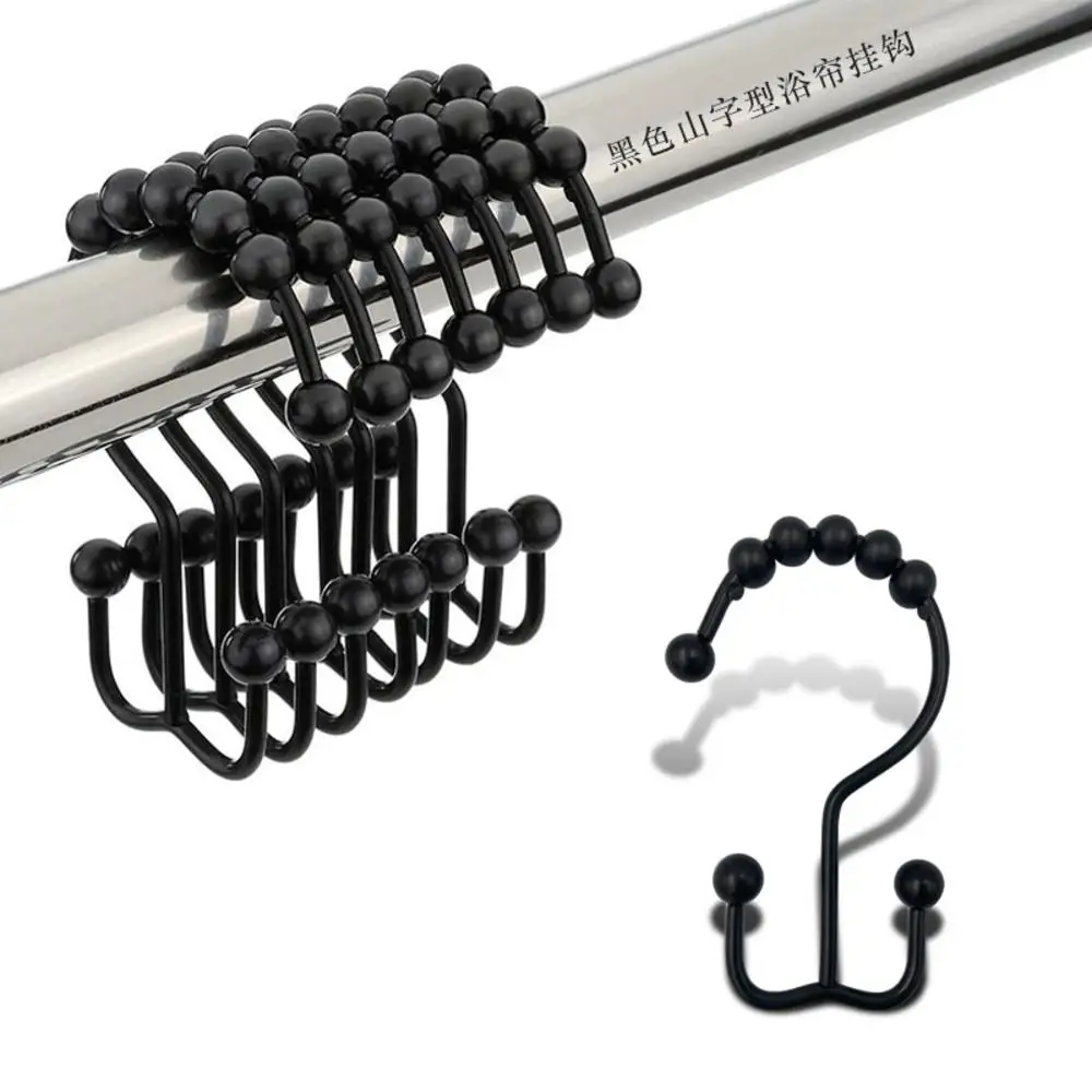 Shower Curtain Rings Shower Curtain Double Hooks Rust-Resistant Metal Black Rings Bathroom Liner 1set shower curtain clips