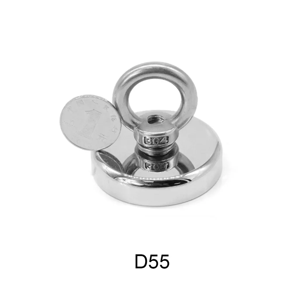 

D55 Strong Powerful Neodymium Magnet Hook Salvage Sea Fishing Magnets Holder Pulling Mounting Pot with Ring Dia 55 mm