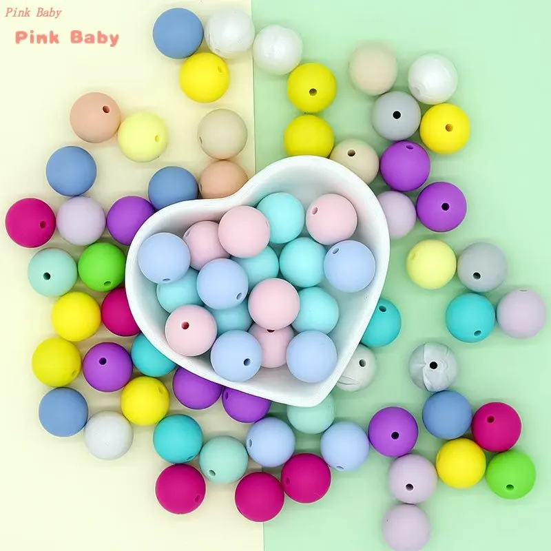 

300pcs 15mm Baby Silicone Round Bead Silicone Teether Pacifier Clip Food Grade DIY Pacifier Chain Accessories Baby Teething Toys