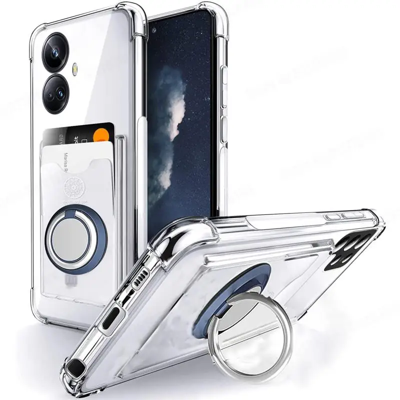 Soft Transparent Card Slot Phone Case with Magnetic Ring Holder Stand Cover