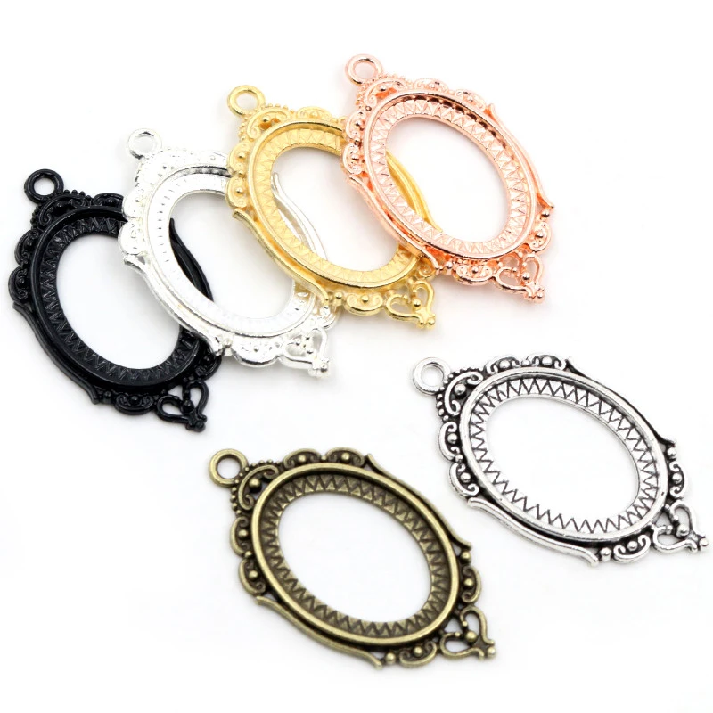 10pcs 18x25mm Innere Größe 6 Farben Überzogen Blumen Stil Cameo Cabochon Einstellung Anhänger halskette erkenntnisse