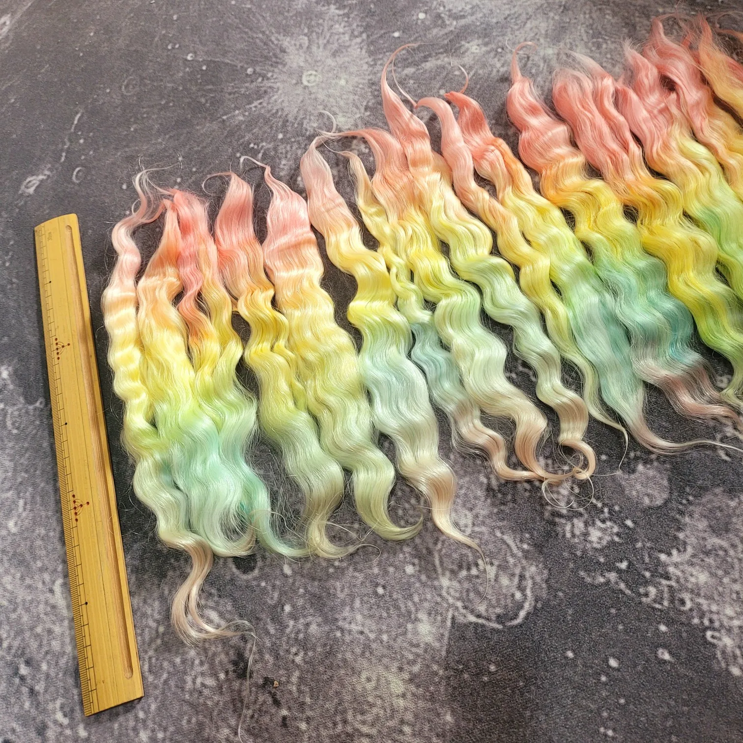 5g/10glot rainbow color mohair combed Russian Angora wool wig curly for toys diy