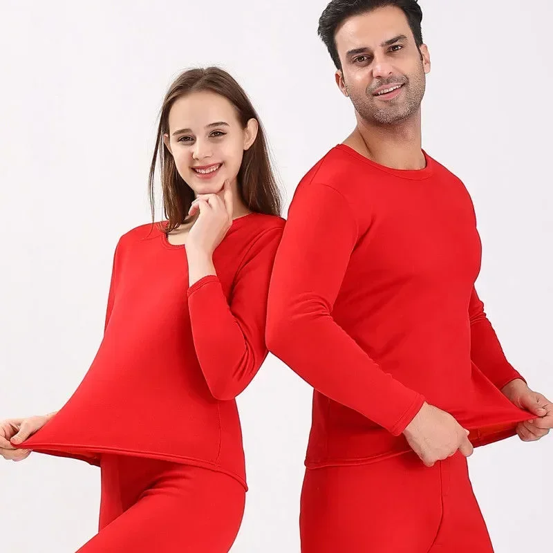 

Winter Suit Fleece Men's Protection Couple Thermal Underwear Johns Set Cold Long Thickening Tops O-neck And New Women's