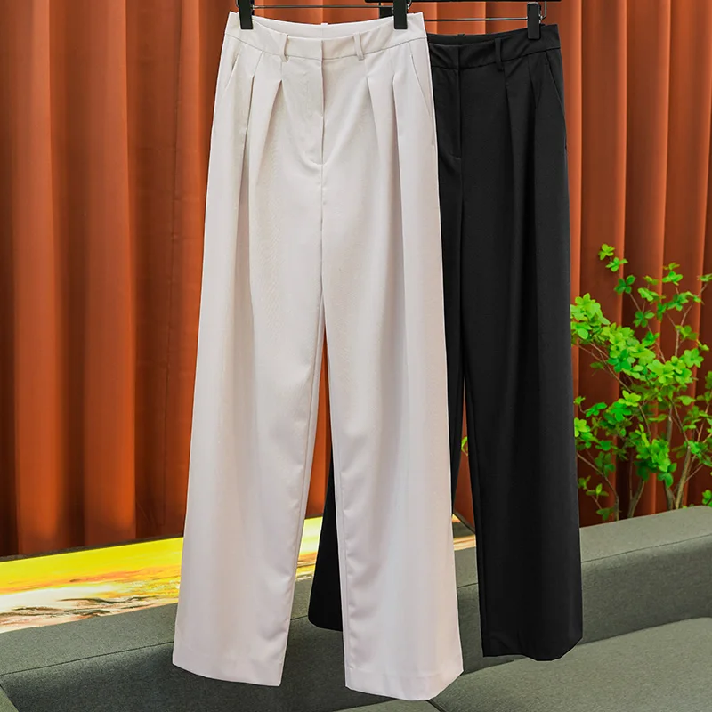 

Worsted Wool High-waisted Chic Micro-broad Leg Suit Pants Female Drape Pants 2023 Fall New Formal Commuter Trousers Clothing