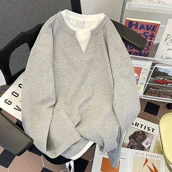 T-shirt a maniche lunghe in due pezzi per le vacanze primaverili autunnali per uomo Top larghi casual retrò semplici di marca alla moda