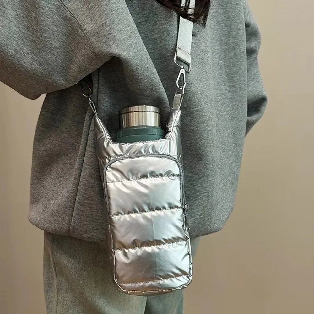 Nylon Water Bottle Carrier Bag with Front Pocket and Shoulder Strap