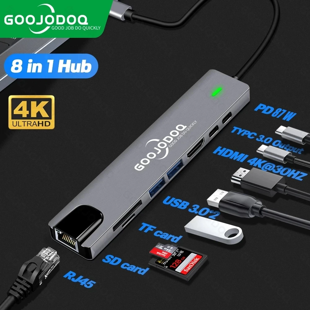 Goojodoq Hub Usb C Hub Adattatore Usb 3.0 Tipo C A Hdmi-Compatibile Thunderbolt 3 Pd Usb C Dock Per Ipad Macbook Nintendo Switch