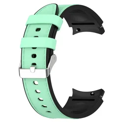 Dual - Material Silicone & Leather Watch Strap - Premium Replacement Band - Watch 5 Pro 45mm (Green Silver)