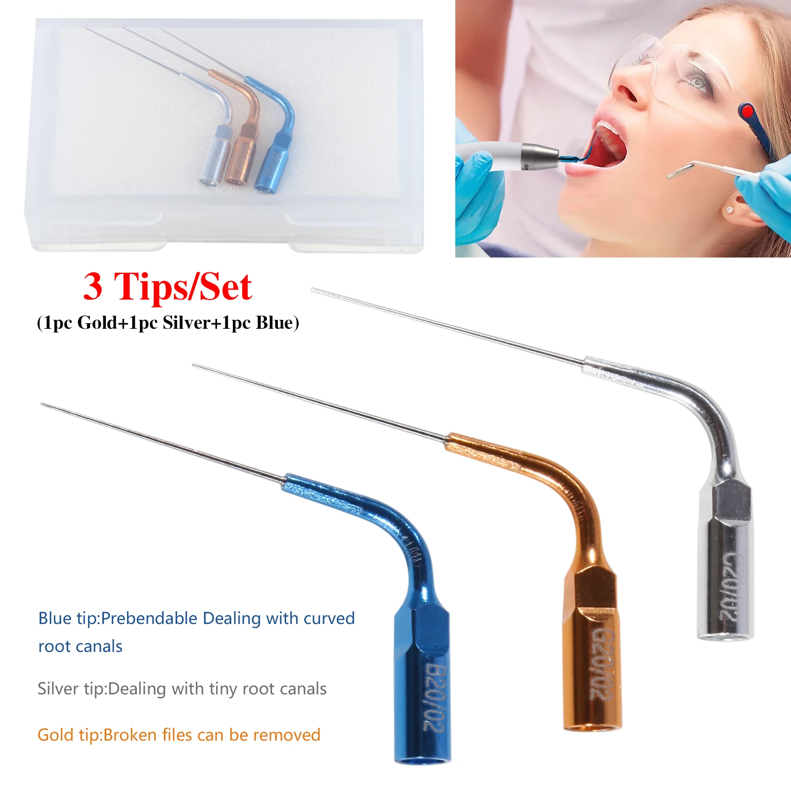 

3 Tips C20/02 G20/02 B20/02 for Dental Endo Ultra Activator Irrigator Handpiece