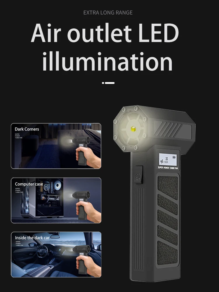 Turbo Fan 160000RPM Turbo jet Fan Powerful Blower Multifunctional Electric Blower Fan 60 m/s Wind Speed ​​30W Fast Charging Camp 5