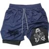 Y2K Performance Shorts Men Quick-drying Fitness Skull Print Double Layer Shorts Workout Training Running Bodybuilding Sportwear 3