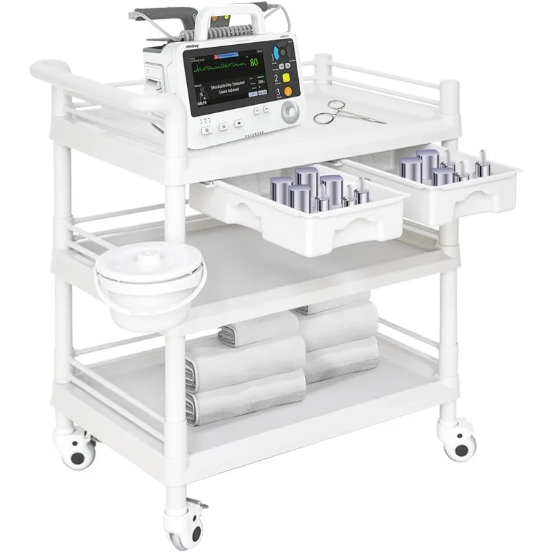 

Beauty Trolley Cart Mobile Medical Carts 3 Tier Professional Utility Cart 500 LBS Load for Home Beauty Salon