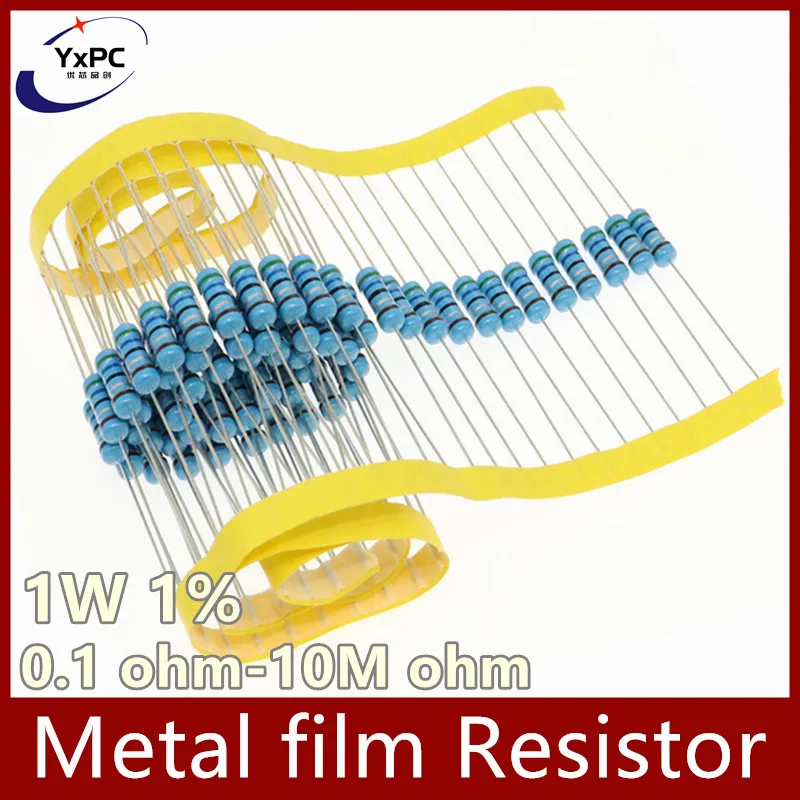 20pcs 1W Metal film Resistor 1% 0.1R~ 1M 1K 4.7K 10K 22K 47K 100K 1R 2R 10R 22R 47R 51R 820R 100R 330R 330K 470K 1 2 10 22  ohm