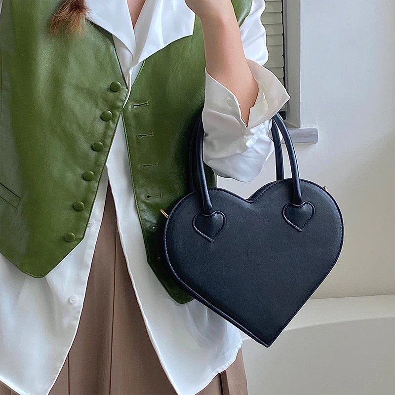 

Vintage Cool Girls Love Heart Shoulder Bags Women Black Small Tote Crossbody Bag Female Pu Leather Luxury Design Purse Handbags