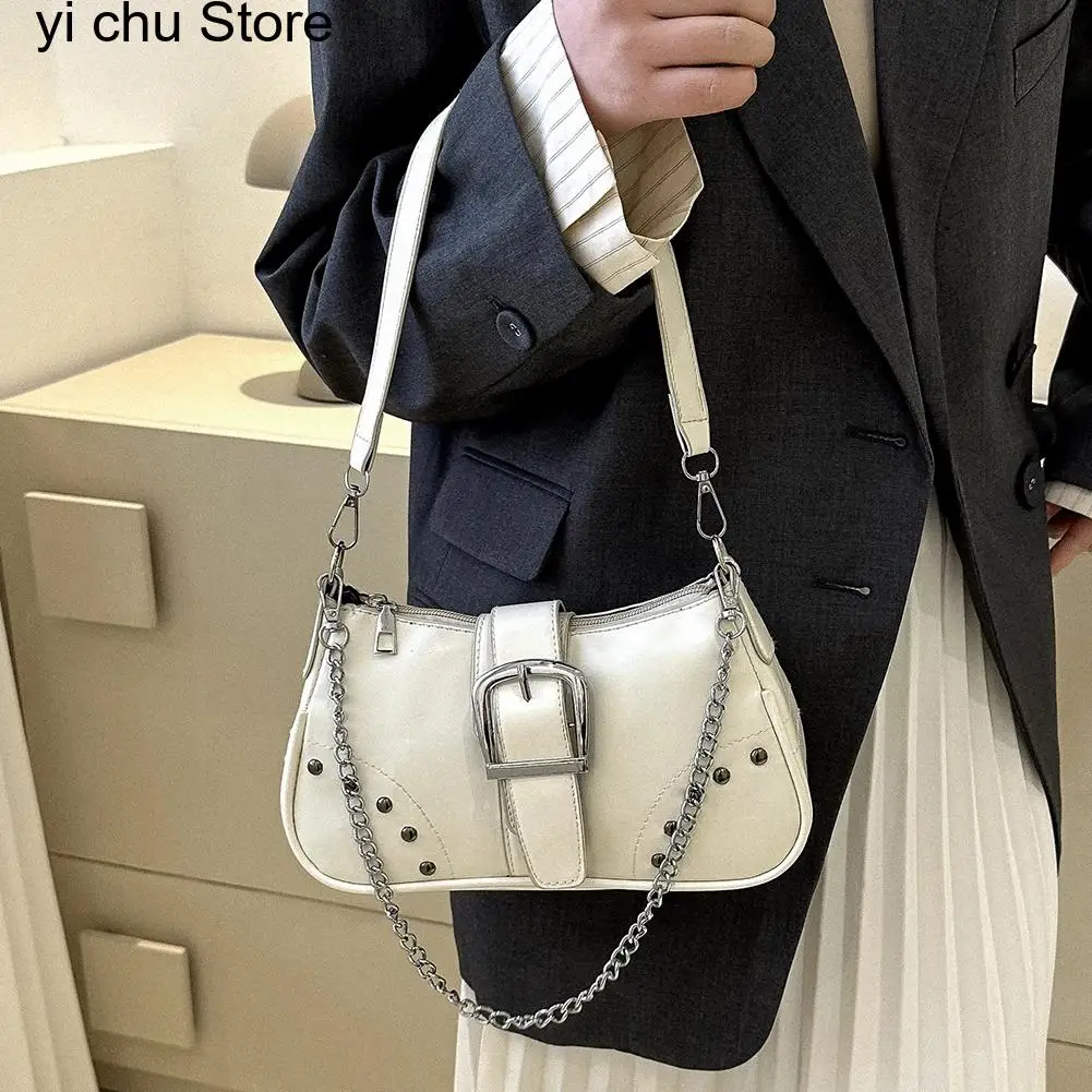 

New Women's Chain Shoulder Bag Handbags Luxury Designer White Small Cool Purse Vintage Underarm Bag