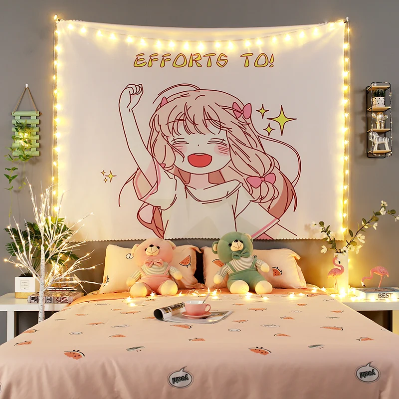 Kawaii Home Decor Wall Hanging Tapestry Anime Pink Girl Tapestry