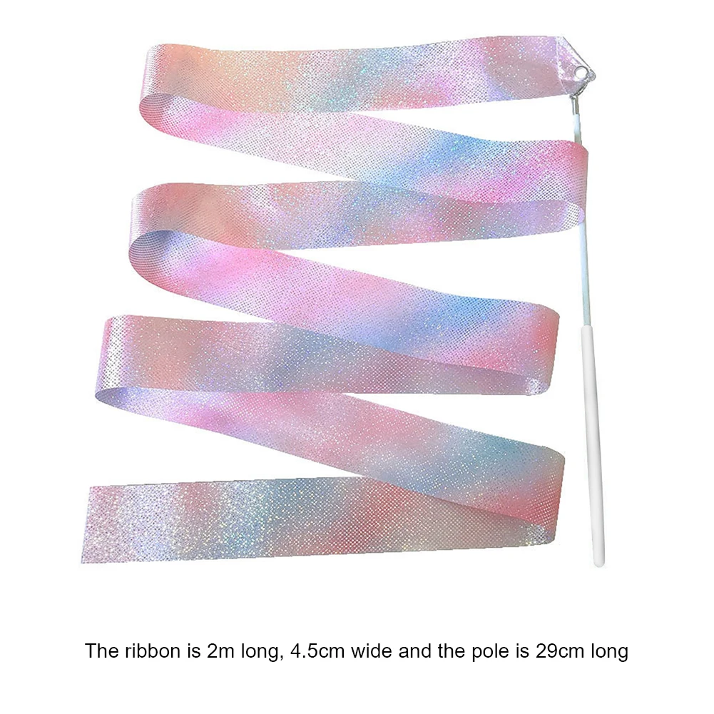 2/4M Flashing Dance Ribbon with Wand Sparkling Dance Ribbon Multifunction Twirling Ribbon Streamer Aesthetic for Talent Shows