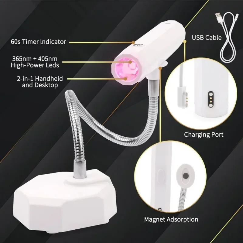 2-in-1 Desktop Smart Touch Sensing Nail Modeling Quick-drying Nail UV Hose Lamp Holder Lamp Bend Lamp Charge Nail Art Regularly 4