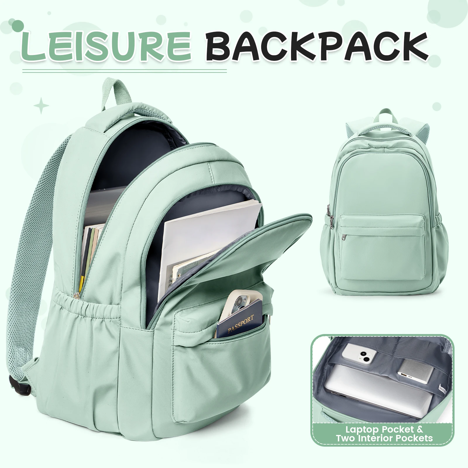 Sac à dos d'école en nylon de style léger pour sac à dos de voyage pour étudiants adolescents de sac à dos moyen primaire, plusieurs compartiments