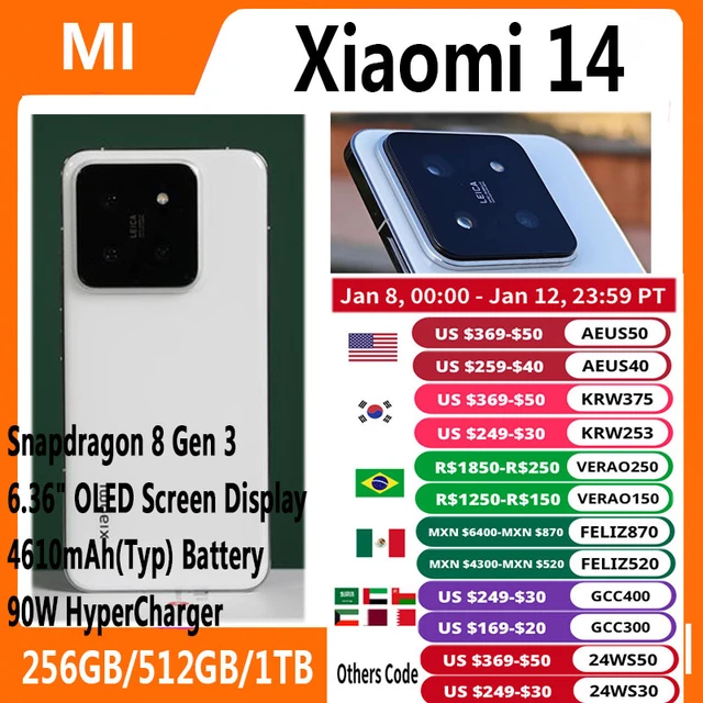 New Xiaomi 14 Mobile Phone Snapdragon 8 Gen 3 50MP Leica Camera 120HZ OLED  Screen 90W Wired Second Charging