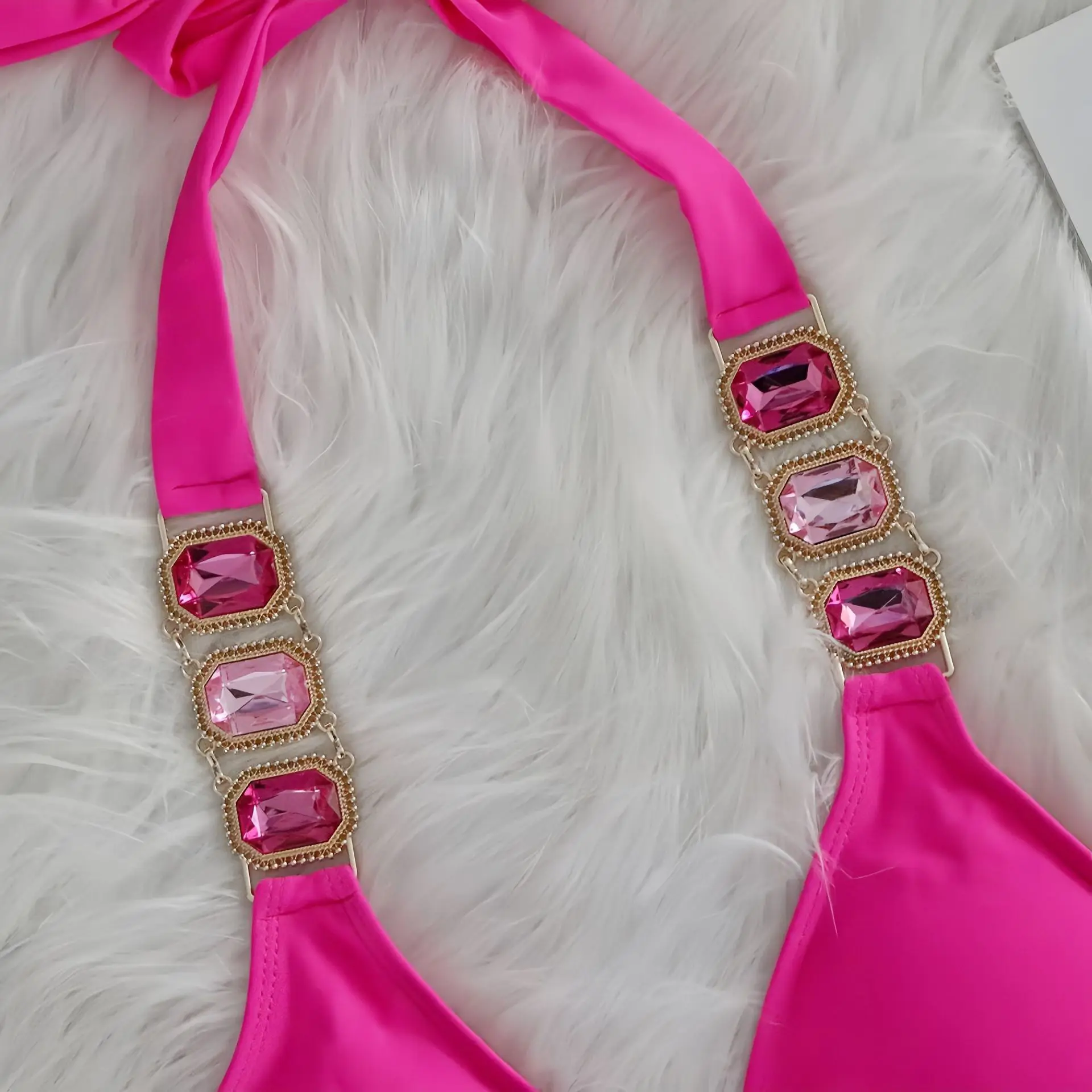 Rhinestone String Bikini - Womens Sexy 2 Piece Swimsuit for Beach Vacation