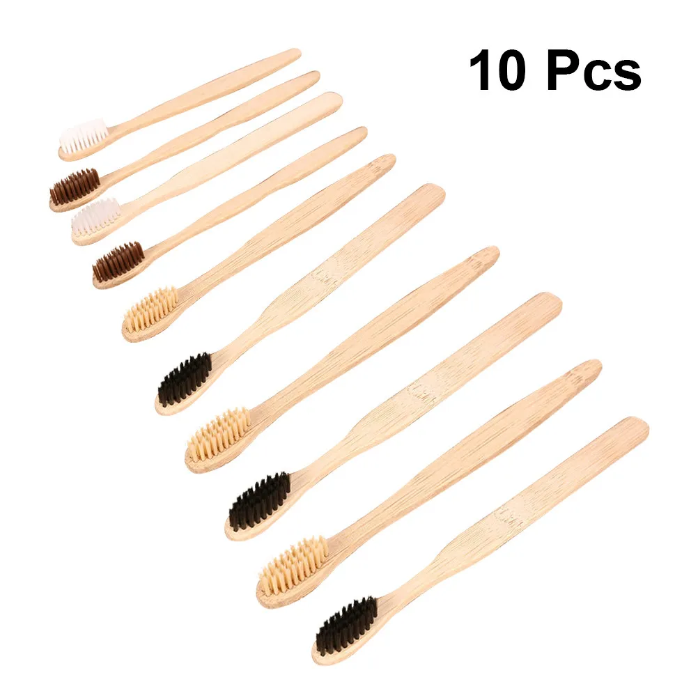 10개 친환경 나무 칫솔 생분해성 여행용 칫솔 세트 일회용 위생적인 출장용