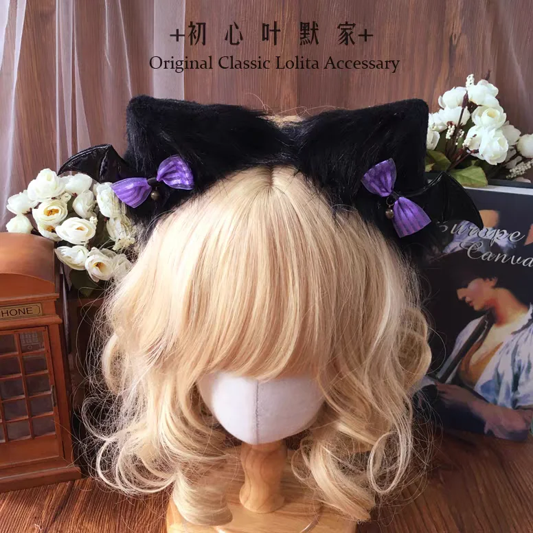 Lolita-Kopfschmuck Hexe Teufelsflügel dunkle Gothic-Bowknot KC schwarz lila Katzenohren Flügel Haarnadel Lolita-Zubehör – Detail 8