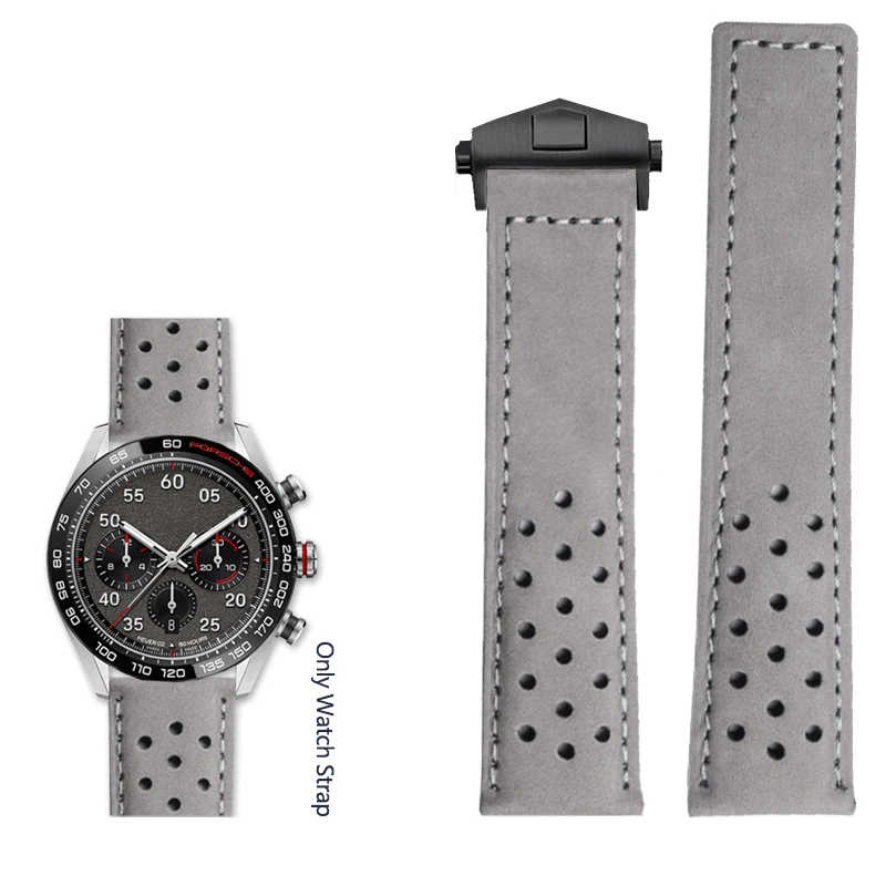 High-Quality Black 22mm Genuine Leather Bracelet Watch Strap