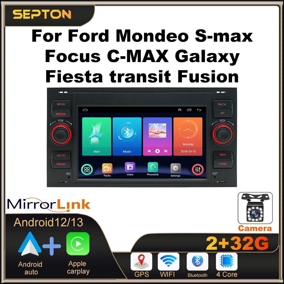 

SEPTON Android 12 Car Radio for Ford Mondeo S-max Focus C-MAX Galaxy Fiesta Transit Fusion Wifi CarPlay Multimedia Player GPS