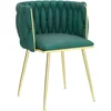 Modern Velvet Dining Chairs Hand Weaving Accent Chairs Living Room Chairs Upholstered Side Chair with Golden Metal Legs 4