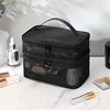 Portable Double Layer Mesh Cosmetic Bag Women Pink Make Up Case Big Capacity Travel Zipper Makeup Organizer Toiletry Storage Box 5