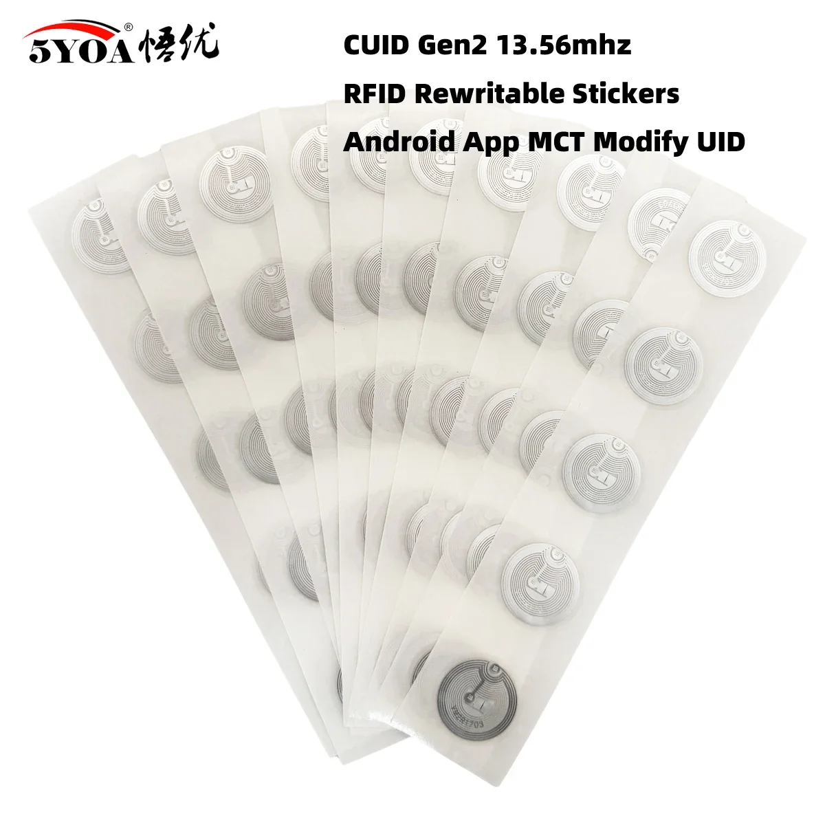 5YOA 13.56mhz CUID Changeable S50 1K RFID Sticker Wet Inlay NFC Tag Sector 0 Block 0 UID Rewritable NFC Andriod MCT Copy Clone