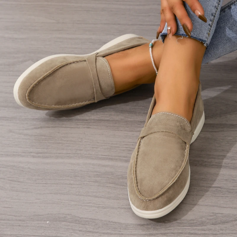 New 2024 summer Women's British Fashion Solid Color Suede Canvas  Lightweight  Flat Shoes Outdoor Comfortable Casual Shoes