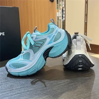 Luxury Designer Chunky Heel Platform Sneakers Mixed Color Unisex Shoes All Match Increasing Runway Casual Trainers Cool Boy New 1