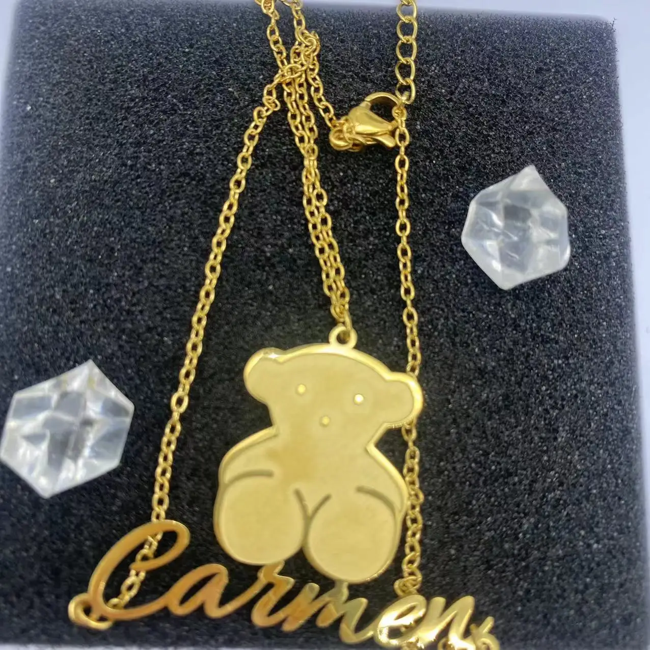 

Name Custom Bracelet with Little Bear Stainless Steel Chain Bracelet Cute Little Bear Pendant Anniversary Gift for Girls