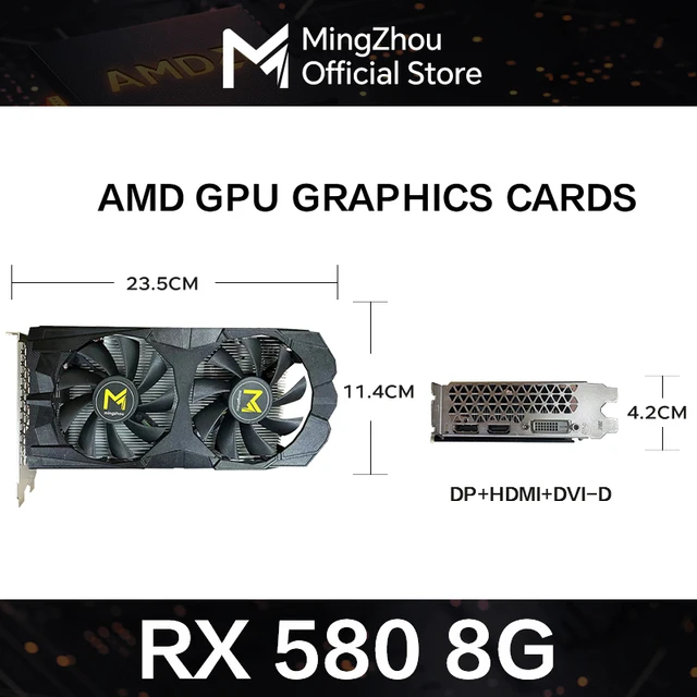 Radeon RX 580 8GB Gddr5 256bit GPU Computer Game Graphics Card Mining Hash Rate 28mh / S 6