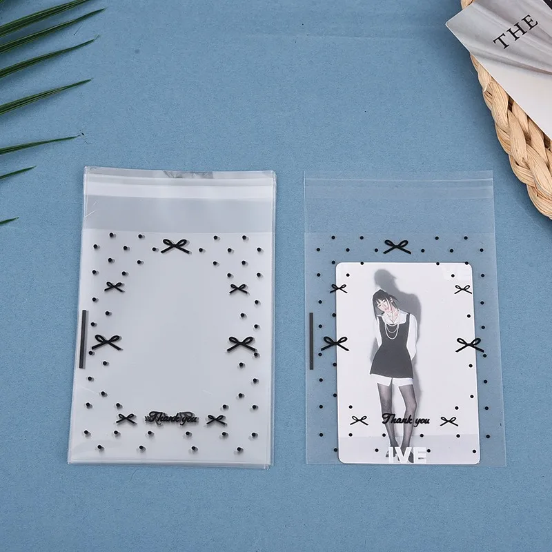 50Pcs Clear Photocard Sleeves INS Photocard Protector Bag Cute Bowknot Print Self-adhesive Opp Self Sealing Bag Card Sleeve Gift 6
