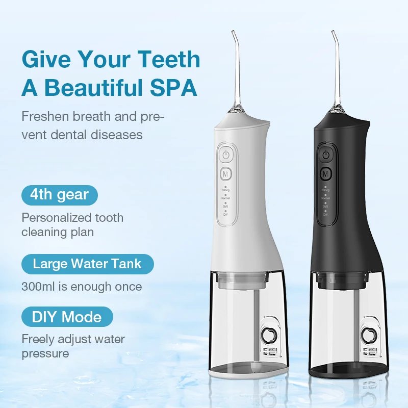 Dental Oral Irrigator Water Flosser Thread Teeth Pick Mouth Washing Machine 1500mah 4 Modes Type-C Rechargeable 300ml Tank
