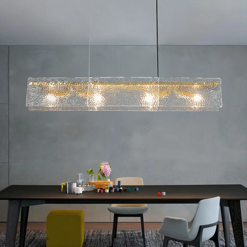 

YEBMLP Modern Crystal Hanging Light Rectangular Frosted Indoor Decor Pendant Lamp For Dining Hall Living Room Bedroom Chandelier