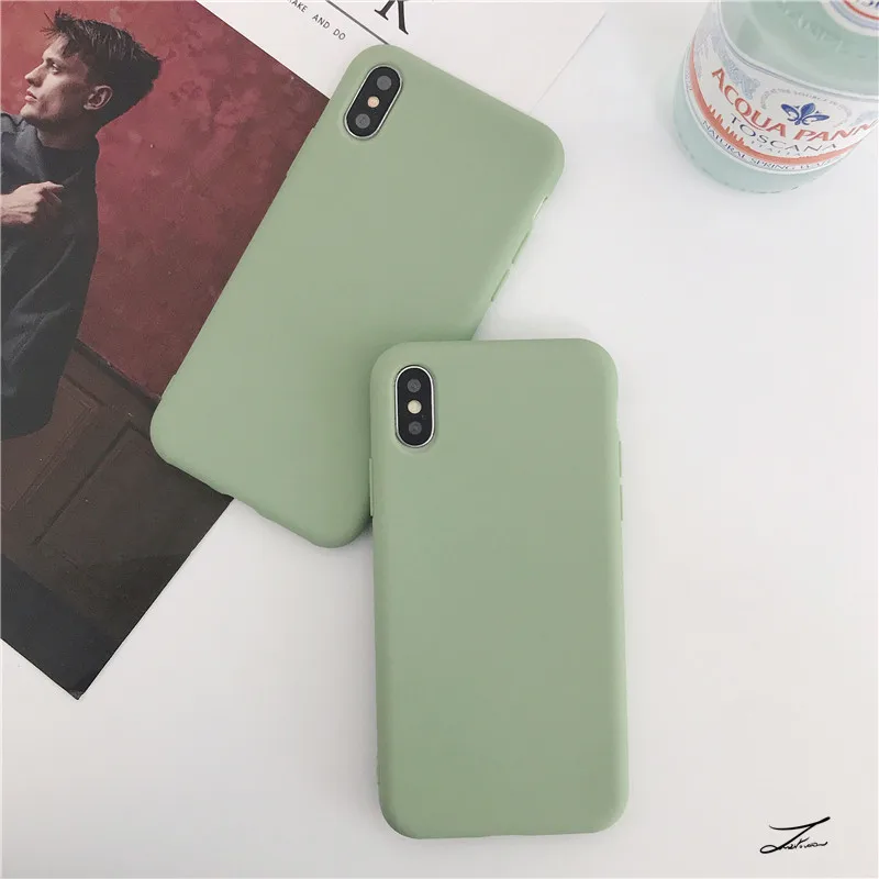 Matcha Green Silicone Phone Case - Solid Color Soft Back Cover