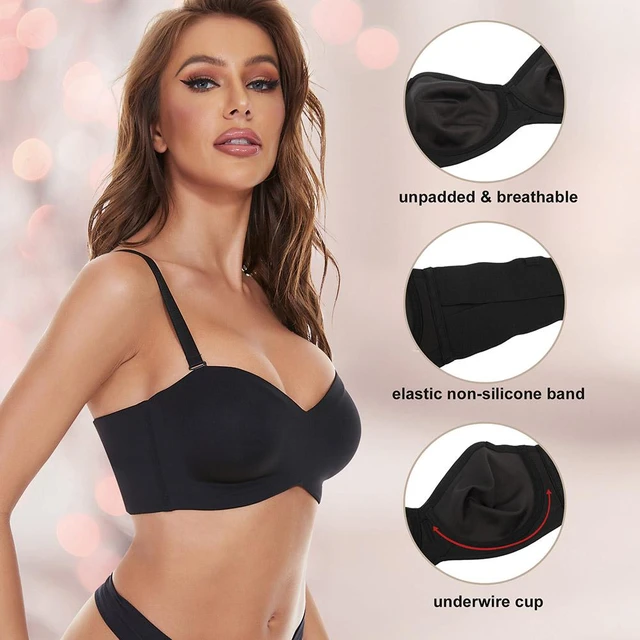 Strapless Bra, Seamless Push up Bra, Detachable Straps Bandeau Convertible  Bra (Black, 6XL) : : Sports & Outdoors