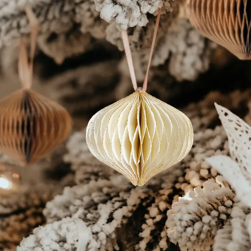 Christmas Decorations New Year Christmas Tree Paper Honeycomb Hanging Decoration Lantern Pendant Home Party Birthday Easy Assemble