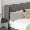 King Size Bed Frame with LED Lights, Wingback Diamond Tufted Headboard, Wood Slats Support, Upholstered Bed Frame 4
