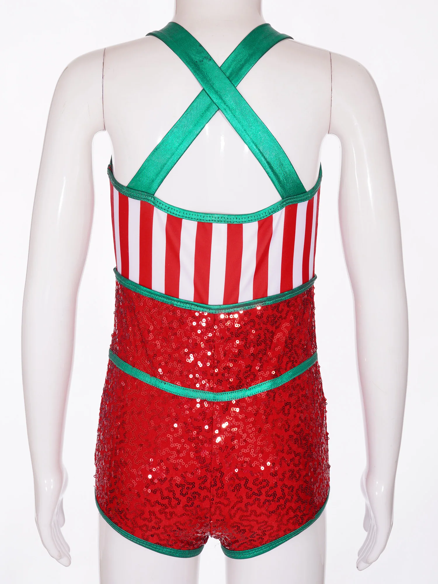 Children Girls Christmas Striped Candy Cane Bodysuit Ballet Dance Gymnastics Leotard Xmas Theme Party Carnival Cosplay Costume Cosplay Costume Kids Girls Dress Cheerleading Costume