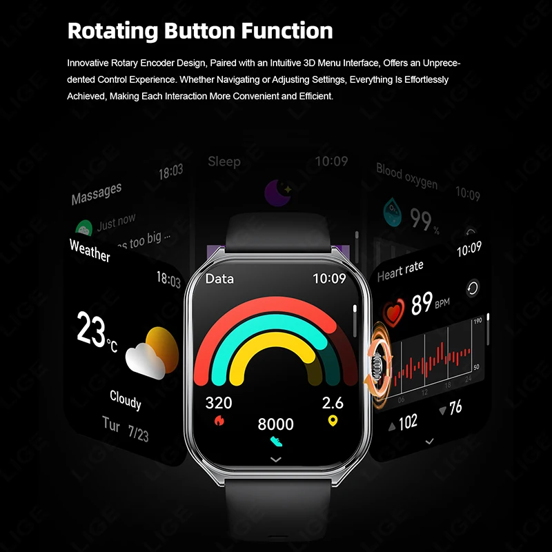 LIGE Ultra-Thin Smart Watch Ladies 1.96 "AMOLED 368*448 HD Pixel Display Always Displays Time Call Alert Smartwatch For Men 2025