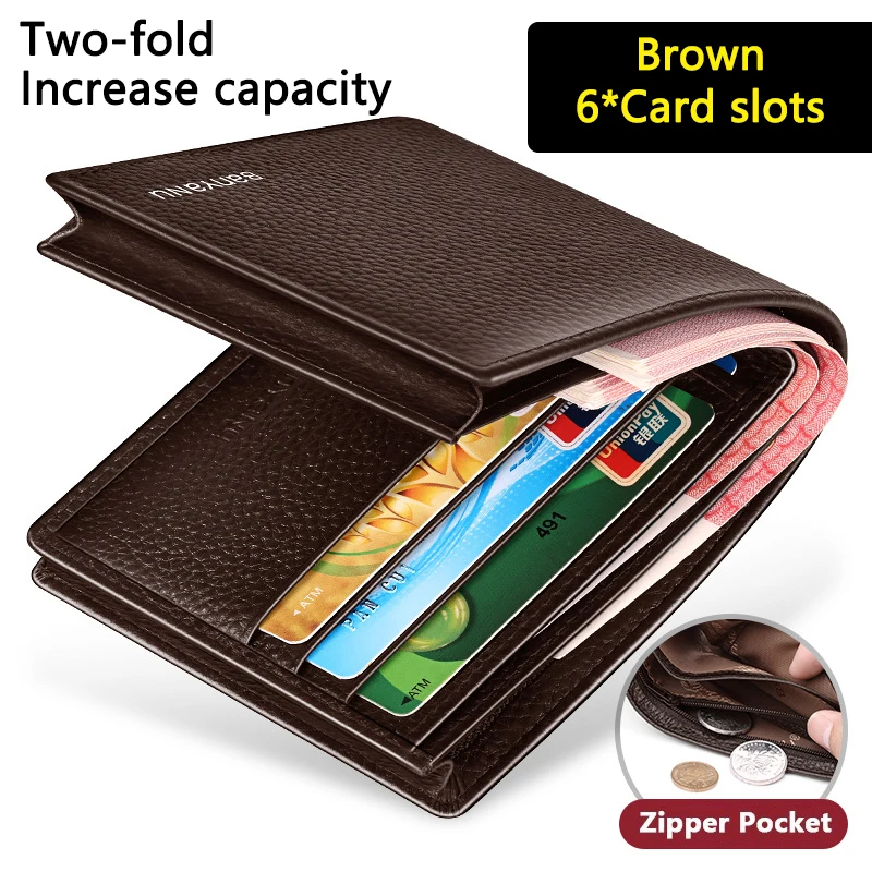 Elegant Bifold Leather Wallet for Men - Premium Cowhide Credit Card Holder & Birthday Gift
