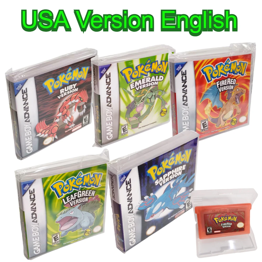 미국판 영어 포켓몬 5종 GBA 카트리지 - 에메랄드/파이어레드/리프그린/루비/사파이어 32비트 박스포함 (설명서 없음)