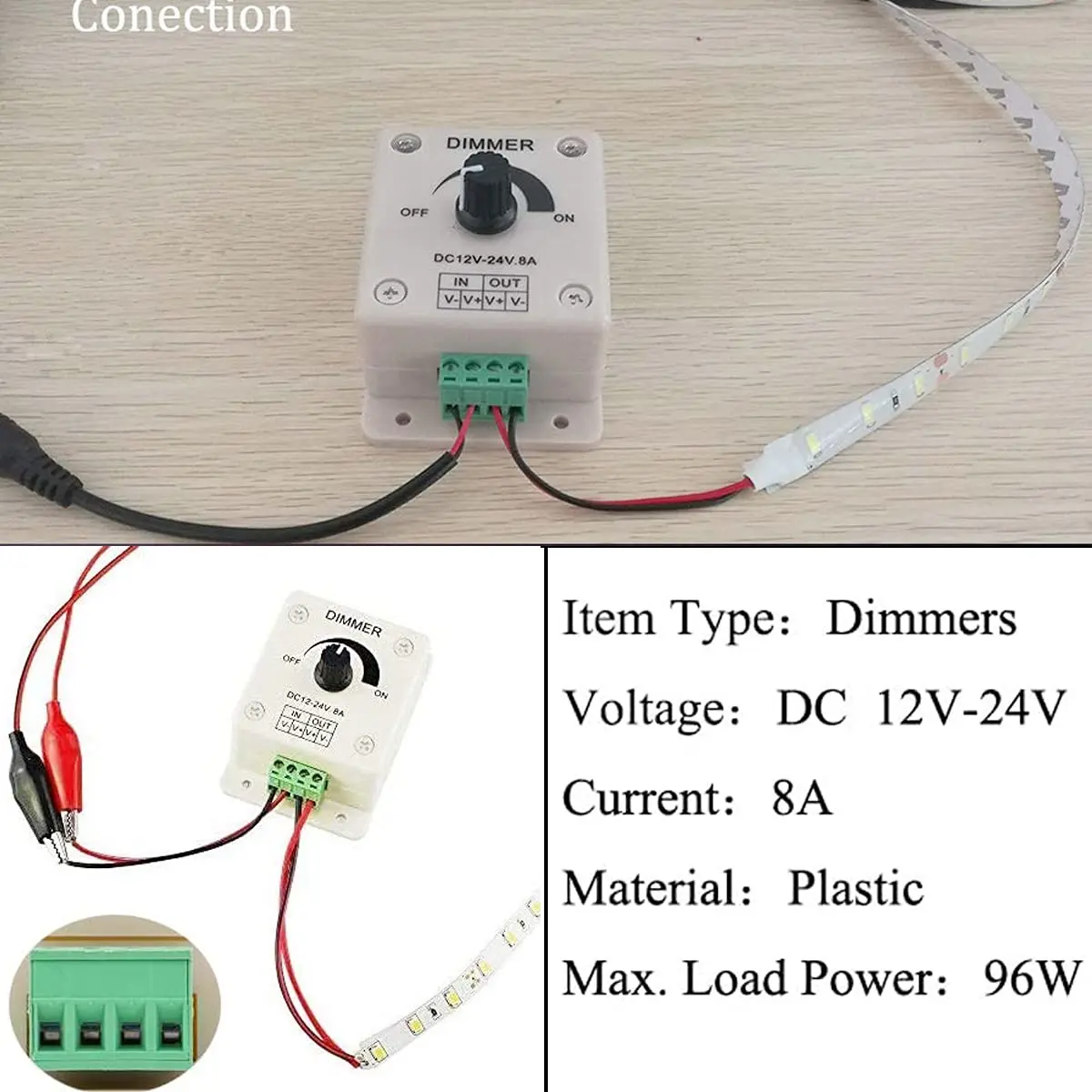 2 PCS LED Dimmer Switch led strip controller led dimmer switch led dimmer controller smart dimmer switch lamp dimmer led strip switch led string dimmer DC 12V 24V 8A Adjustable Brightness Lamp Bulb Strip Driver Single Color Light Power Supply Controller