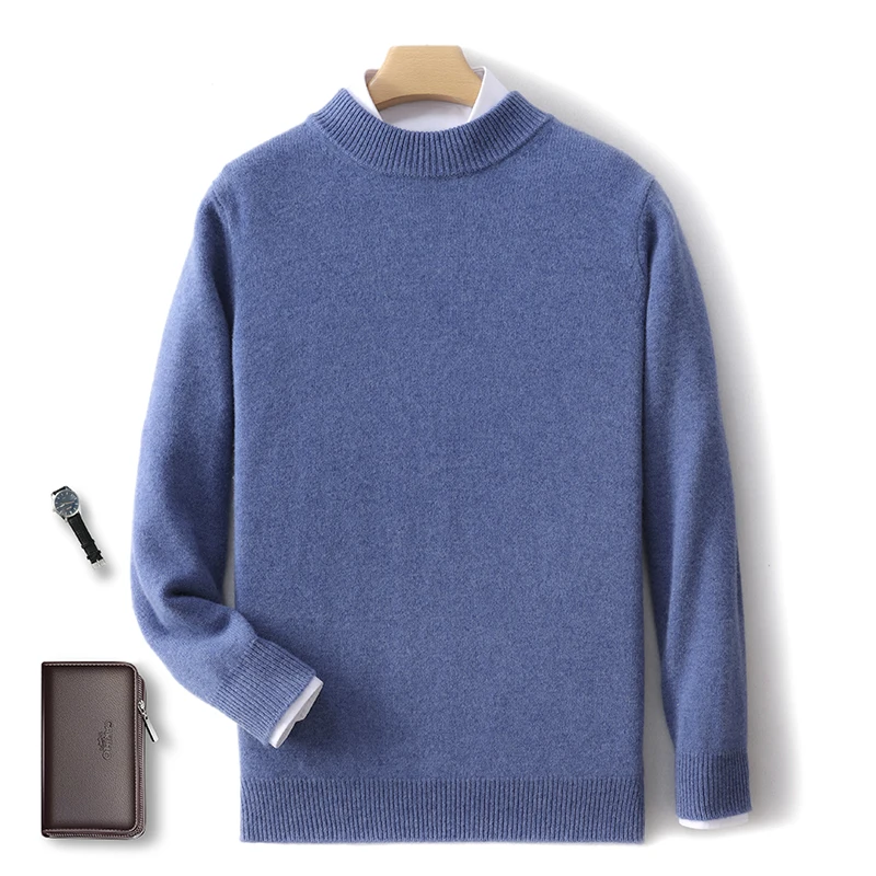 High-end thick 100% pure sweater men's semi-high neck autumn and winter new loose bottoming sweater high-quality men's wear 3