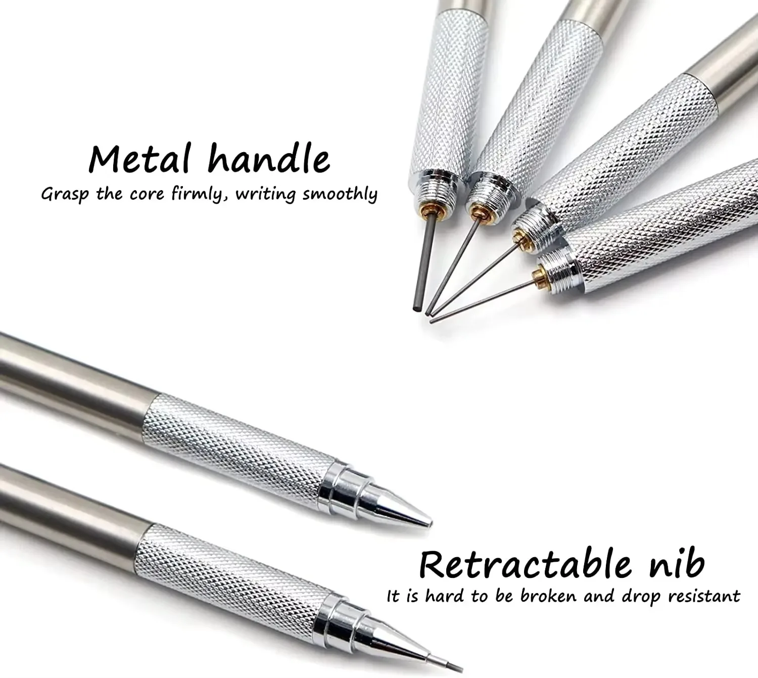11Pcs/set All Metal Mechanical Pencils 0.3, 0.5, 0.7, 0.9, 1.3 2.0Mm Lead Refills Art, Writing, Sketching Retractable Design 6